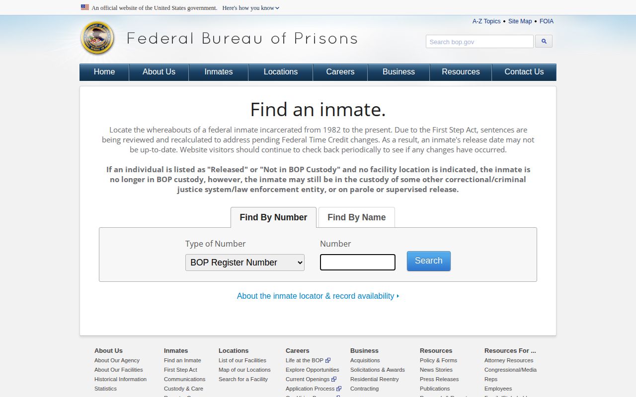 Federal BOP locator for release records linked to Young County