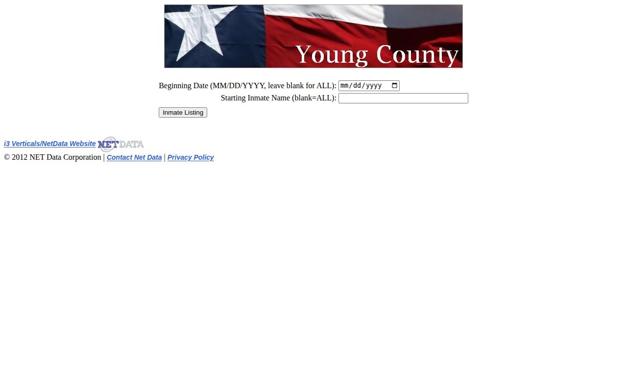 Young County current jail list form and released inmate search limitation