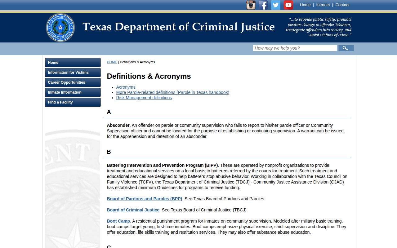 TDCJ definitions for a Young County projected release date